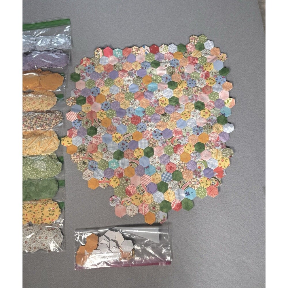 EPP Hexagon Quilt Project Grandmother’s Flower Garden Fabric Lot Unfinished Top